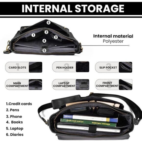 ⚡Leather Village Men & Women Black Vintage Leather Messenger Handmade Bag - Picture 2 of 8